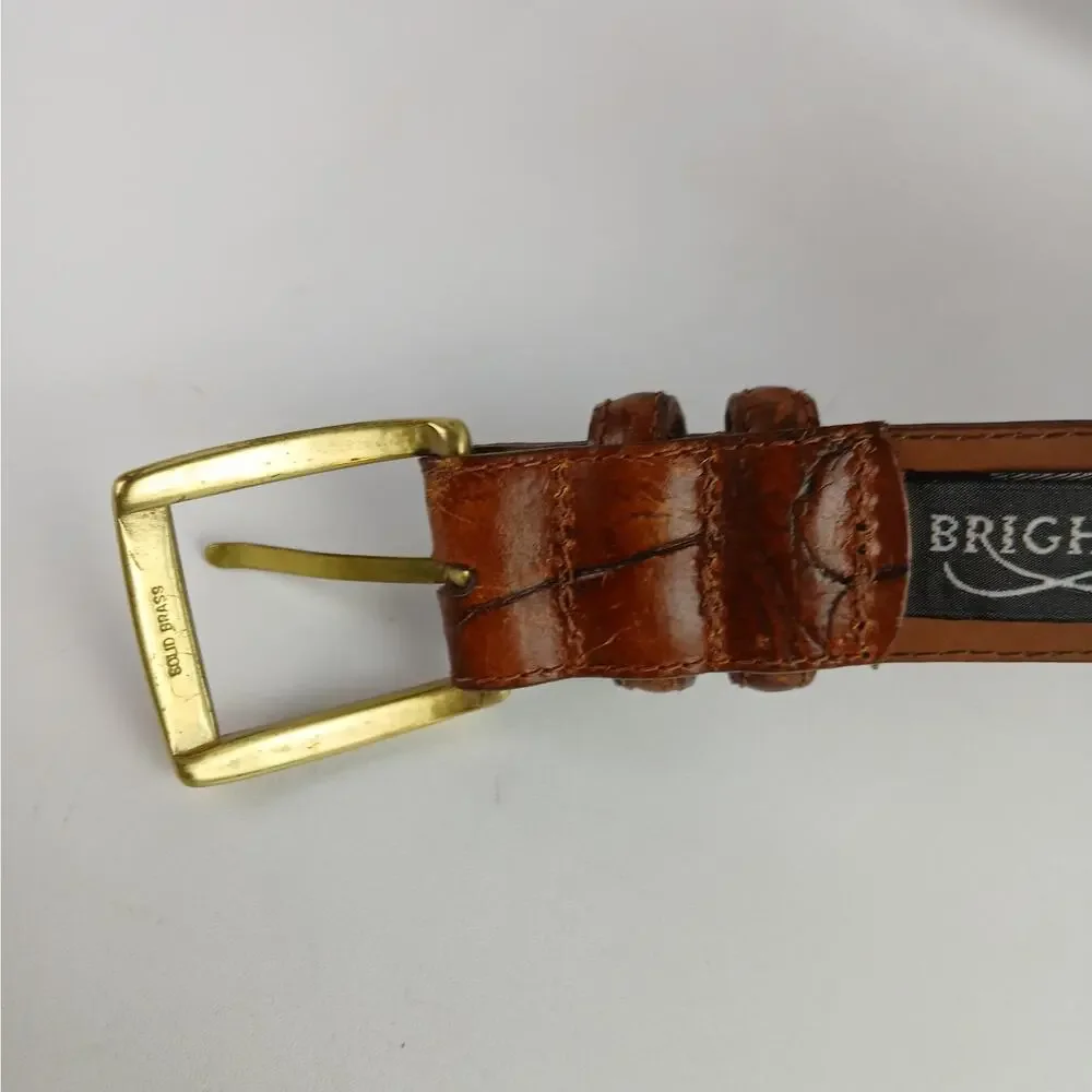 Brighton Men's SZ 36 VTG Made In The USA Croc Embossed Leather Belt Brass Buckle